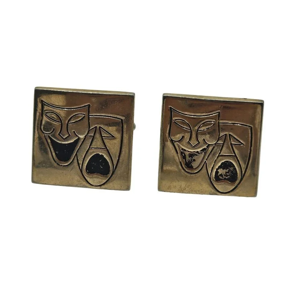 Vintage Swank Gold Tone Comedy & Tragedy Mask Cufflinks
